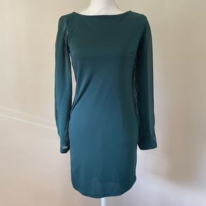 Green Bodycon Sheer Long Sleeves Evening Dress